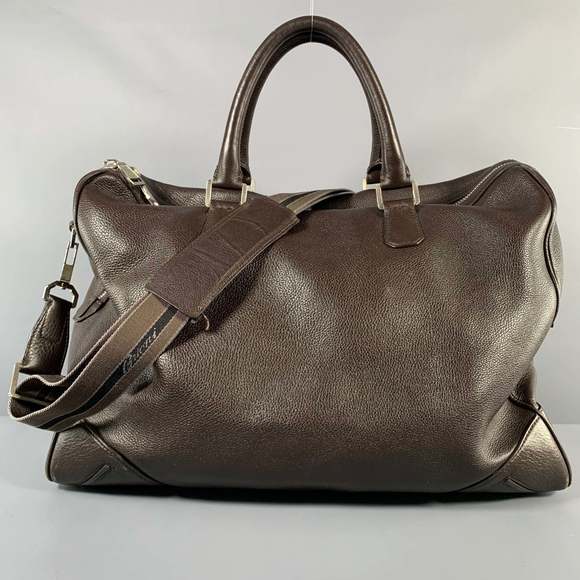 BRIONI Brown Pebble Grain Leather Duffle Bags - Picture 3 of 13